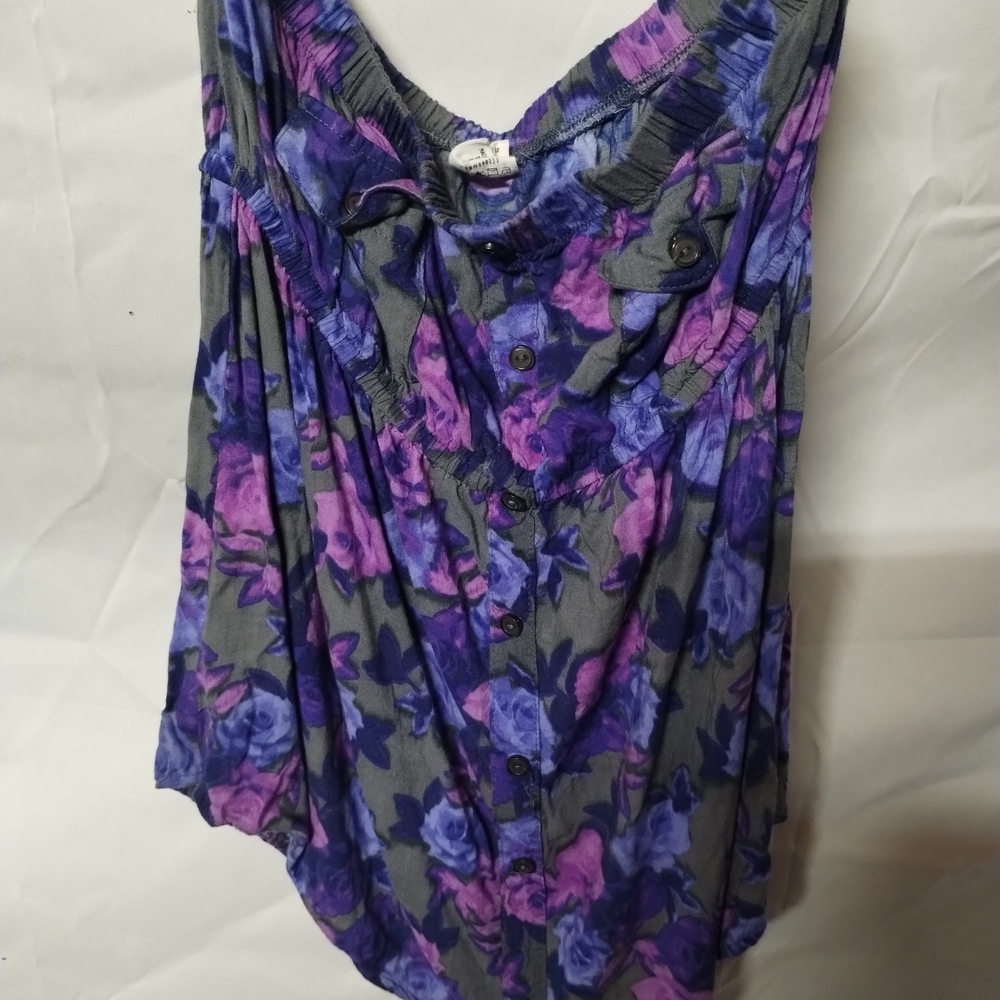 Nollie Gray Blouse with Purple and Blue Floral Print
